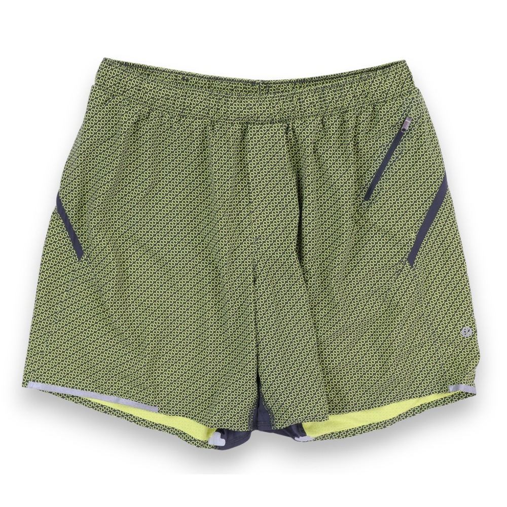 Lululemon Pace Breaker Shorts Mens Large Green Geo Print Lined 6.5" Running